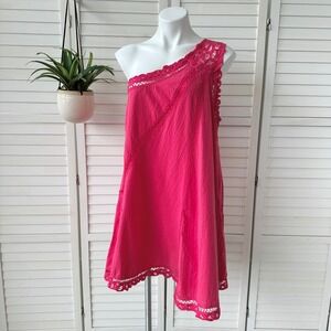 New Free‎ People Billie Bettenburg Pink Lace Trim One Shoulder Mini Dress Size M